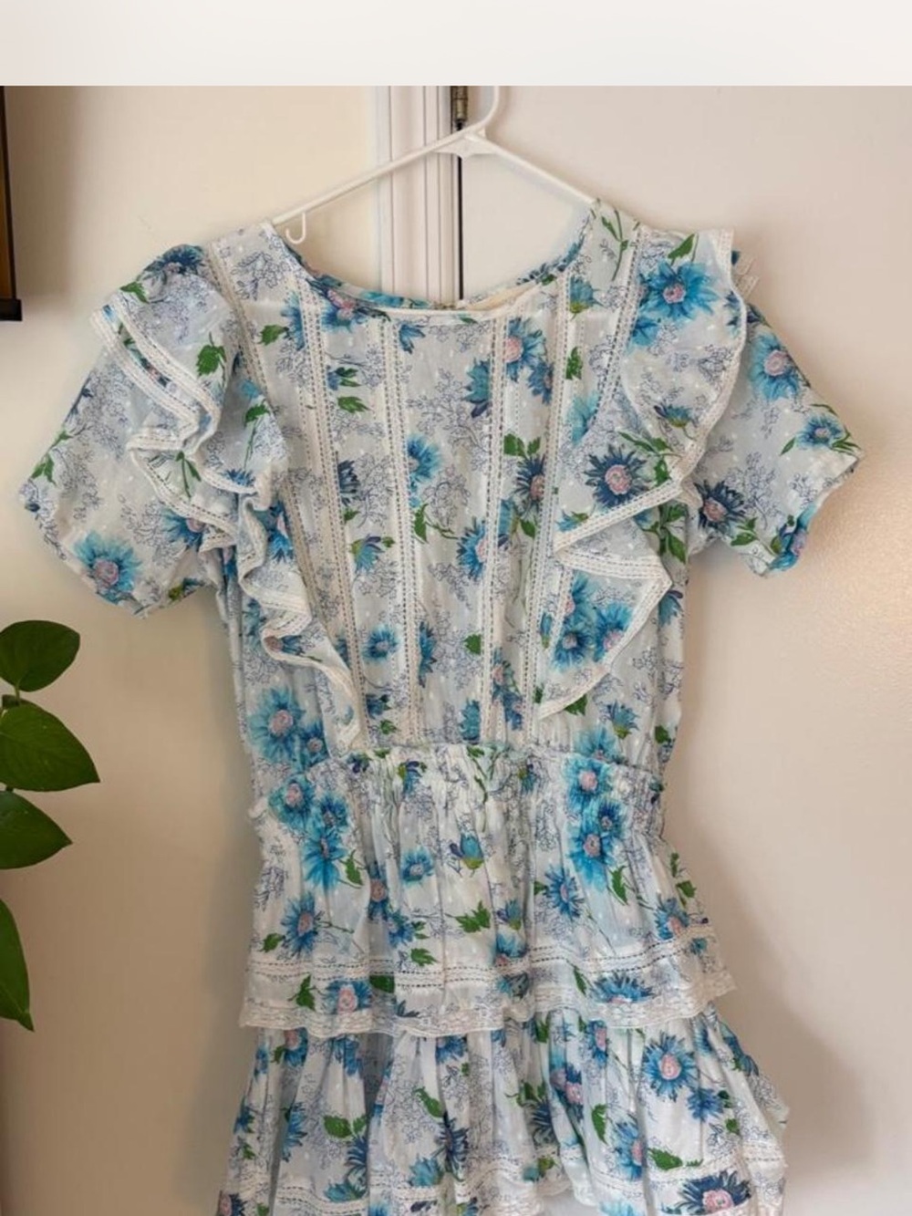 LoveShackFancy Blue Floral Ruffle Tunic